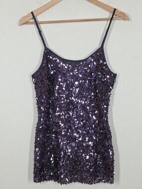 Vtg Plum Purple All Over Sequin Cami Tank Top S Fairy Grunge Whimsigoth